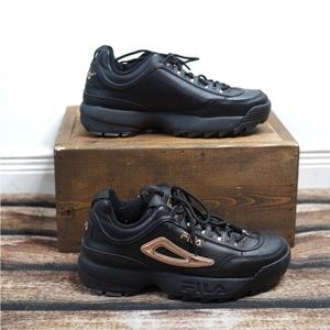 Fila Disruptor 2 Rose Gold Metallic Accent Black Sneakers Size 8